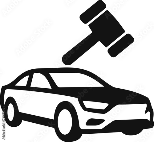 Logo with a simple and sleek design representing a car with an auction hammer above