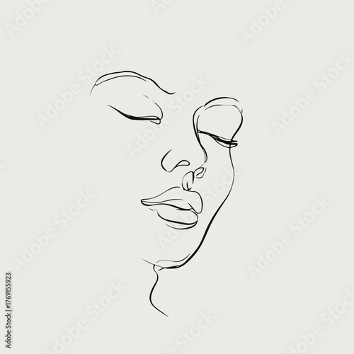 Graceful single line drawing of face with eyes shut