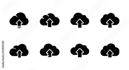 Simple black cloud upload icons arranged in a grid pattern