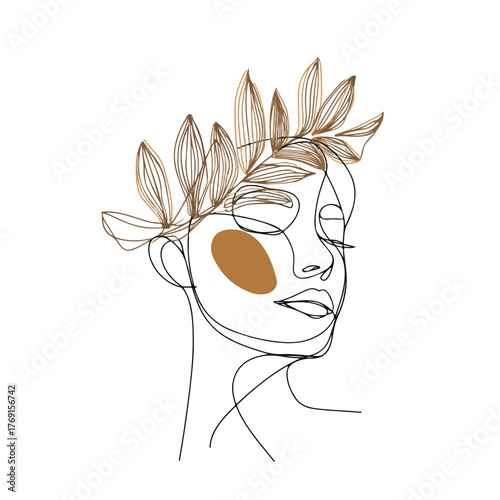Elegant Face with Leafy Crown Abstract Art