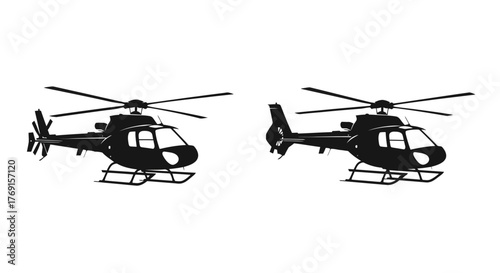 Two black silhouette helicopters are displayed against a plain white background
