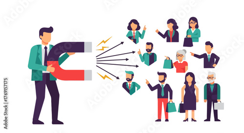 A Conceptual Visual Of Attracting Clients And Customers Through Marketing Strategy Success