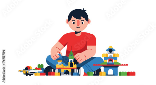 A Young Person Building Imaginative Structures With Colorful Construction Blocks In Creative Play