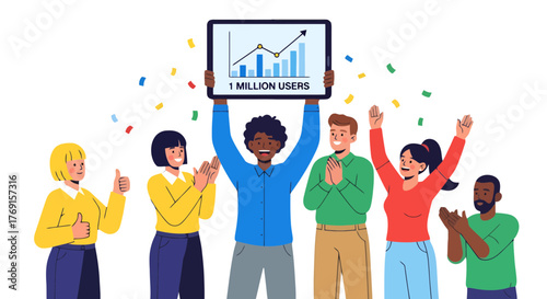 Achievement Celebration of Reaching One Million Users with Enthusiastic Team Members