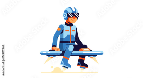 A Futuristic Person With Helmet Flying On Hoverboard With Black Background