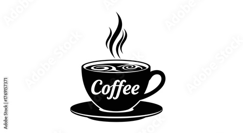 A simple black and white illustration of a cup of coffee with steam