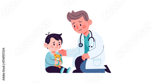 A Pediatrician Provides Comfort and Reassurance to a Young Patient Gently