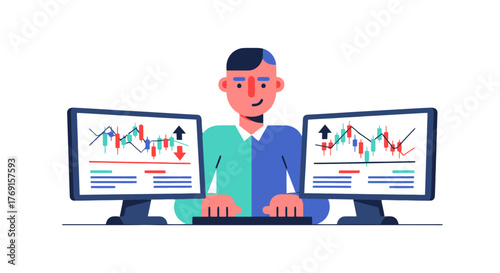 Analyst Watching Charts and Making Decisions in the Stock Market