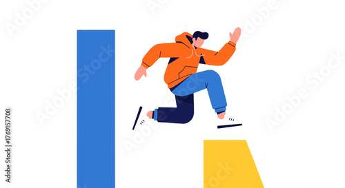 A Person Leaping Over Conceptual Barriers and Pursuing Goals With Determination, Focus