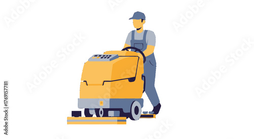 A Person Operating a Large Cleaning Machine for Floor Treatments and Maintenance Purposes