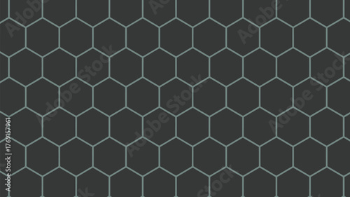 A seamless pattern of dark gray hexagons with light gray outlines arranged in a honeycomb formation
