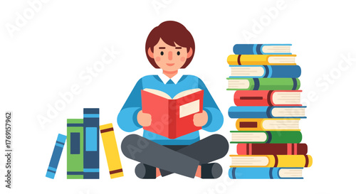 A Person Reads While Surrounded By Books: Knowledge, Learning, and Education