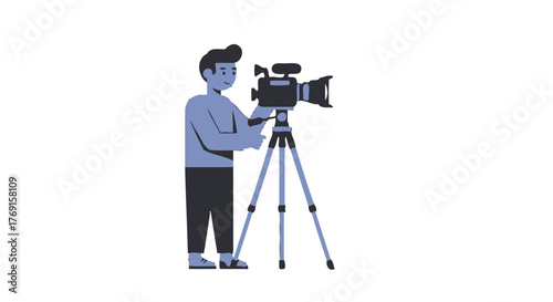 Animated Videographer Aiming His Camera Ready To Record Visual Storytelling Content