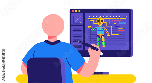 Animator Crafting Digital Puppet Creation, Bringing Animated Characters To Life On Screen