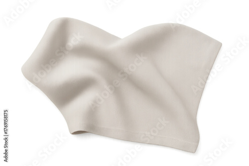 Crumpled white fabric cloth napkin on transparent background