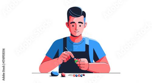 Artisan Crafting Miniature Sculptures With Meticulous Precision on a Dark Background