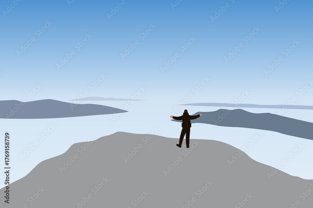 Obraz premium man on top of mountain