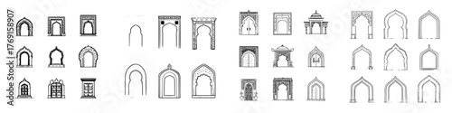 Ornate Islamic and Moorish archway and doorway outlines collection