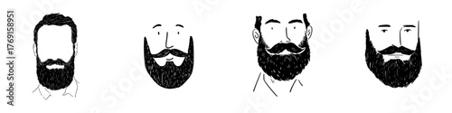 Collection of four stylized male faces showing different beard and mustache styles