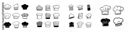 Hand drawn chef hats and toques in various traditional and modern styles