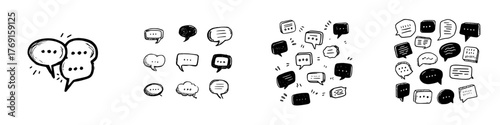 Set of hand drawn speech bubble icons with various shapes and styles