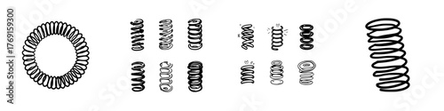 Hand drawn spiral springs and coiled hair tie icons collection