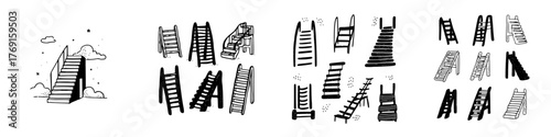 Hand drawn stairs and ladders in doodle sketch style
