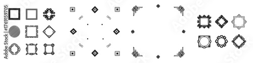 Collection of black and white geometric decorative frames and corner elements