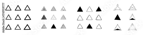 Hand drawn triangle shapes with diverse fill styles and outlines