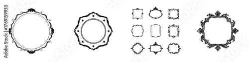 Collection of ornate vintage hand drawn decorative frames and borders set