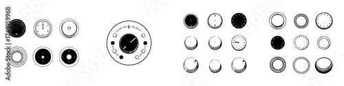 Set of hand drawn control knobs and dials icons in black and white style