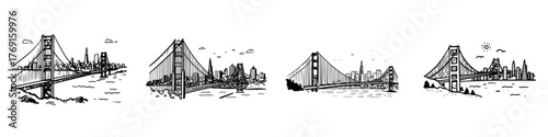 Golden Gate Bridge and San Francisco Cityscape Sketches