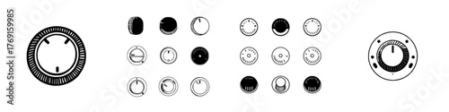 Collection of various hand drawn control knobs and adjustment dials icons