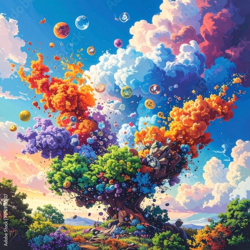 Pop Art CO2 Molecules Transforming into Eco Icons