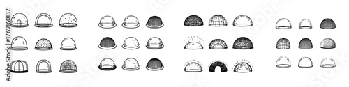 Hand drawn outline collection of various dome and cloche shapes
