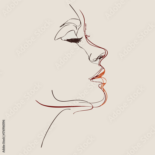 Elegant one-line drawing of woman in profile