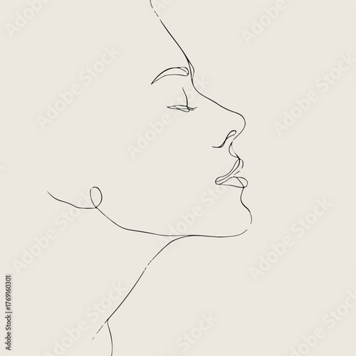 Sleek single-line female portrait in profile
