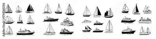Hand drawn nautical watercraft icons collection for maritime themes