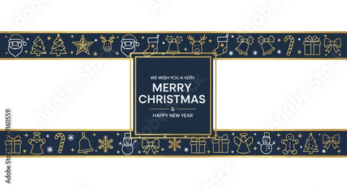 Festive Christmas and New Year Border with Holiday Icons and Greeting