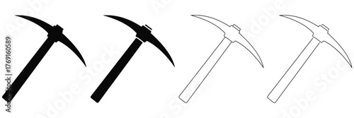 Set of Mining Pickaxe Icons — Hand Drawn Geological and Construction Tools Vector Collection