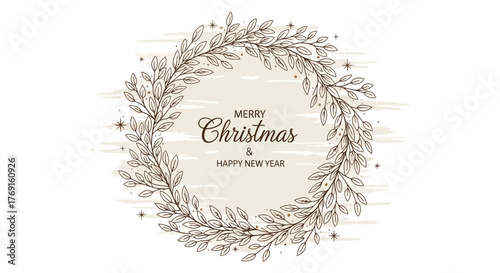 Festive Foliage Wreath Illustration for Christmas and New Year Greetings