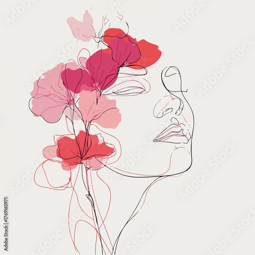 Elegant woman's face with flowing floral design
