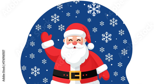 Festive Santa Claus Waving Amidst a Winter Snowflake Scene in Holiday Season Illustration
