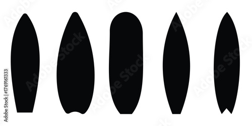 Surfboard Vector Icon Set – Realistic and Silhouette Surf Boards Collection for Surfing
 and Beach Design