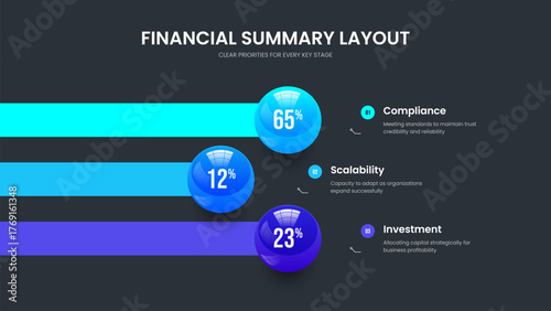 Advertising Planning Three Element Infographic Presentation Design. Science Launch Slide Layout Vector Illustration. Medical Plan 3 Option Diagram Frame Template.
