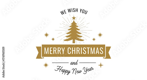 Elegant Christmas and New Year Greetings with Golden Tree