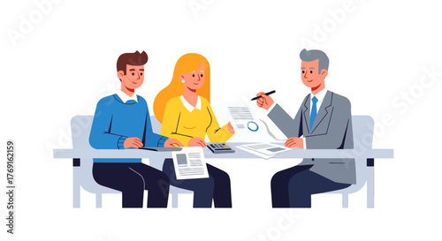 Business People Reviewing Documents with Financial Advisor to Improve Strategies