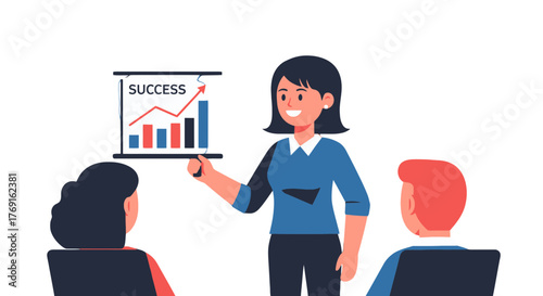 Business presentation illustrates growth and success aiming to achieve financial targets for the