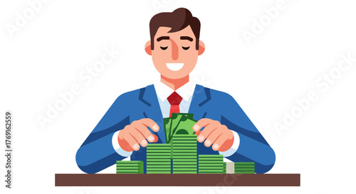 Business Success: A Person in a Suit Joyfully Handling Large Sums of Finances