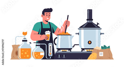 Brewmaster Crafting Delicious Brew, Craft Beer, Brewing Process, and Brewery Setup